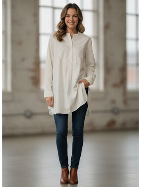 Polo Ralph Lauren Women's Cream Long Sleeve Button-Up Tunic Shirt Size 14